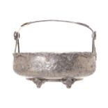 Nineteenth-century Sheffield oval basket with chased and repousse decoration, suspended on a