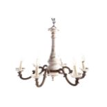 Edwardian brass and porcelain six-branch chandelier  50 cm. high; 72 cm. diameterWorldwide