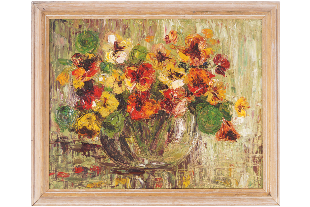 Margaret Gerrard Still life of flowers in a bowl Oil on canvas laid on board  38 x 49 cm.Worldwide - Image 2 of 5