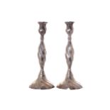 Pair of Sheffield plated candlesticks each of spiral twist form  Each 26 cm. high; 11 cm.