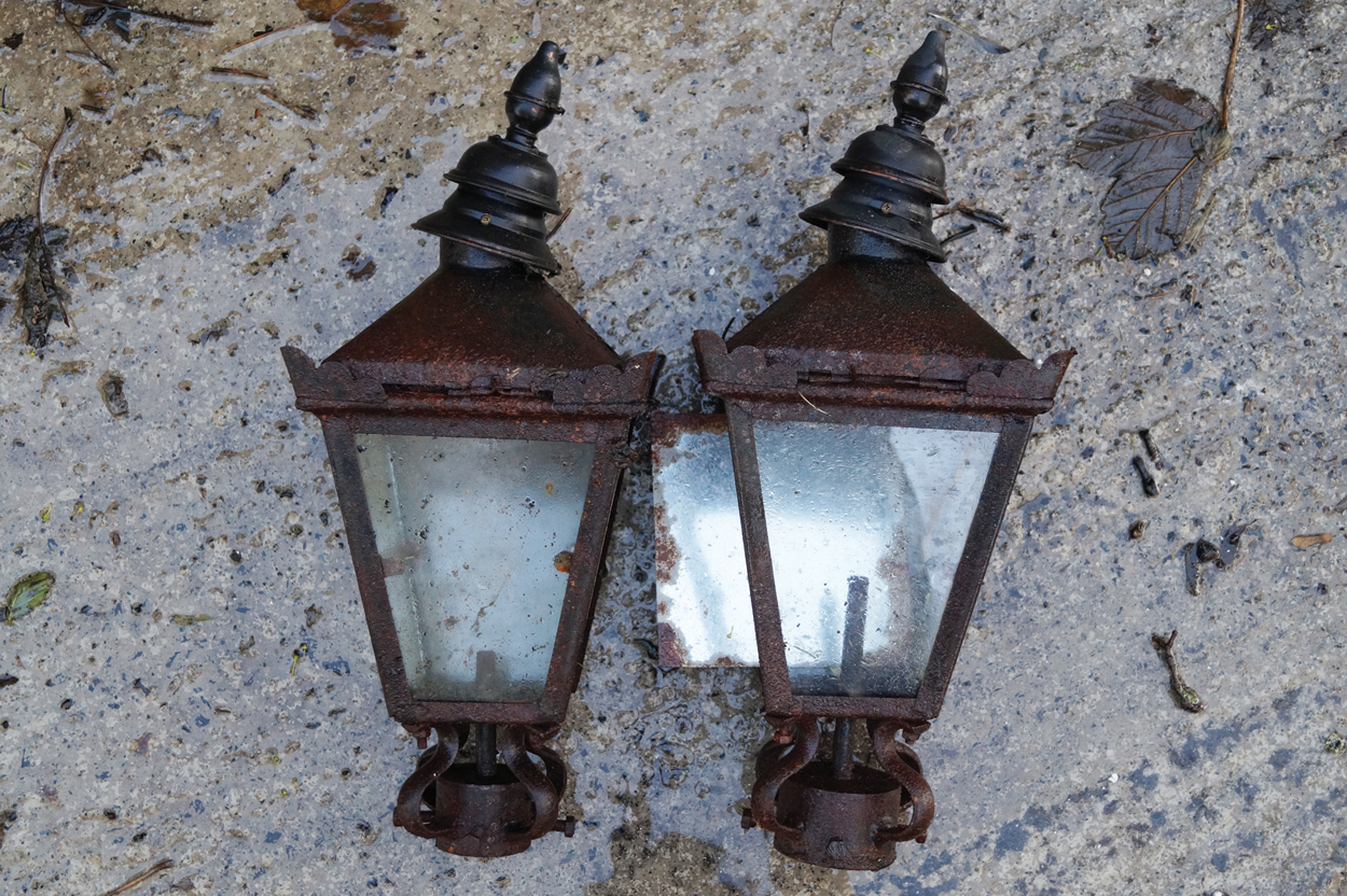 Pair glazed cast iron garden lights  Each 48 cm. highWorldwide shipping available. All queries