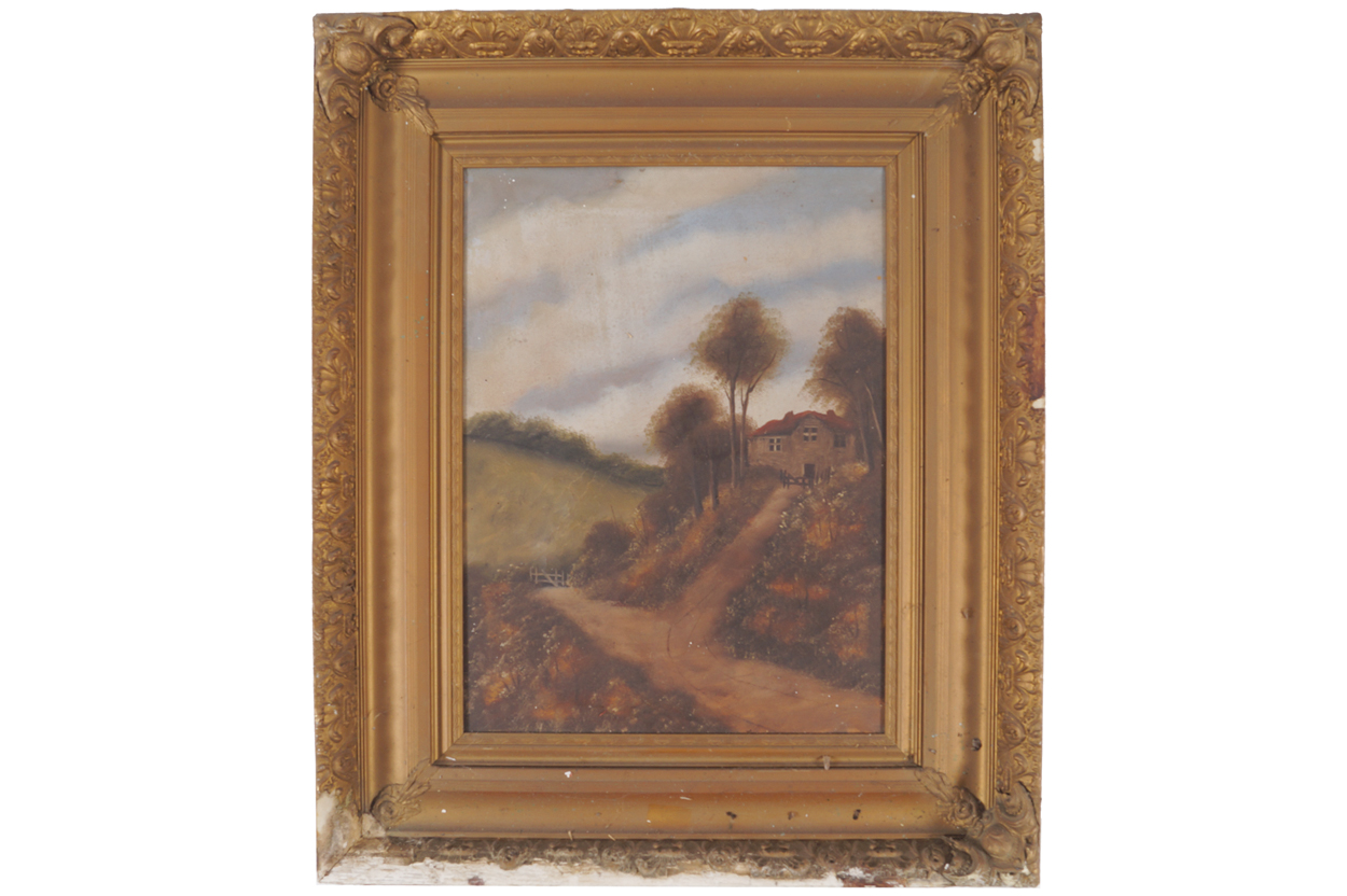 English School, nineteenth-century Red roofed dwelling in a landscape Enclosed in a gilt frame  50 x - Image 2 of 7