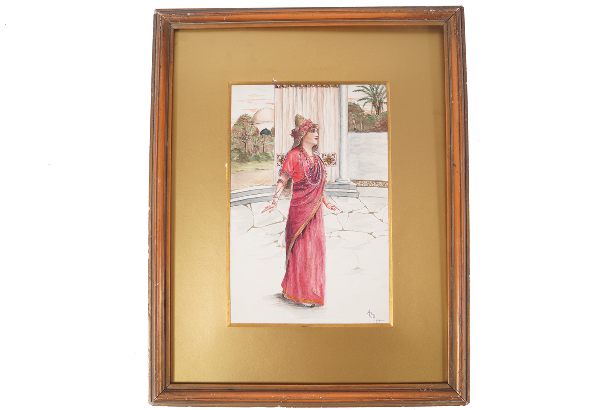 French School, dated 1912 Portrait of a traditionally dressed lady in an Eastern landscape Signed - Image 2 of 5