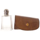 Leather cased metal mounted hunting flask  11 cm. longWorldwide shipping available. All queries must