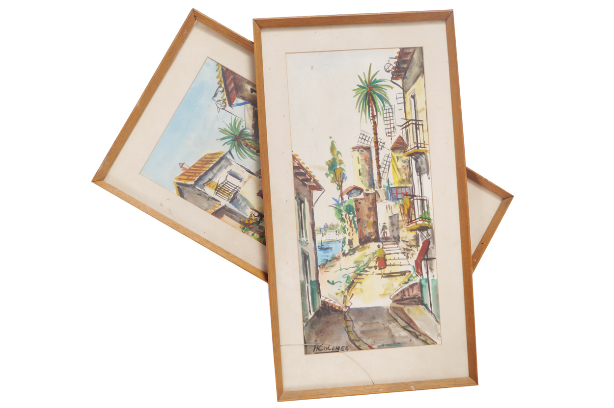 A. Colomen Pair of Mediterranean seascapes Each a watercolour  39 x 17 cm.Worldwide shipping - Image 3 of 6