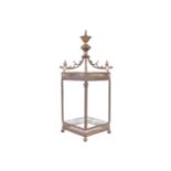 Nineteenth-century brass hall lantern of square form, with glazed panels, suspended on four scroll