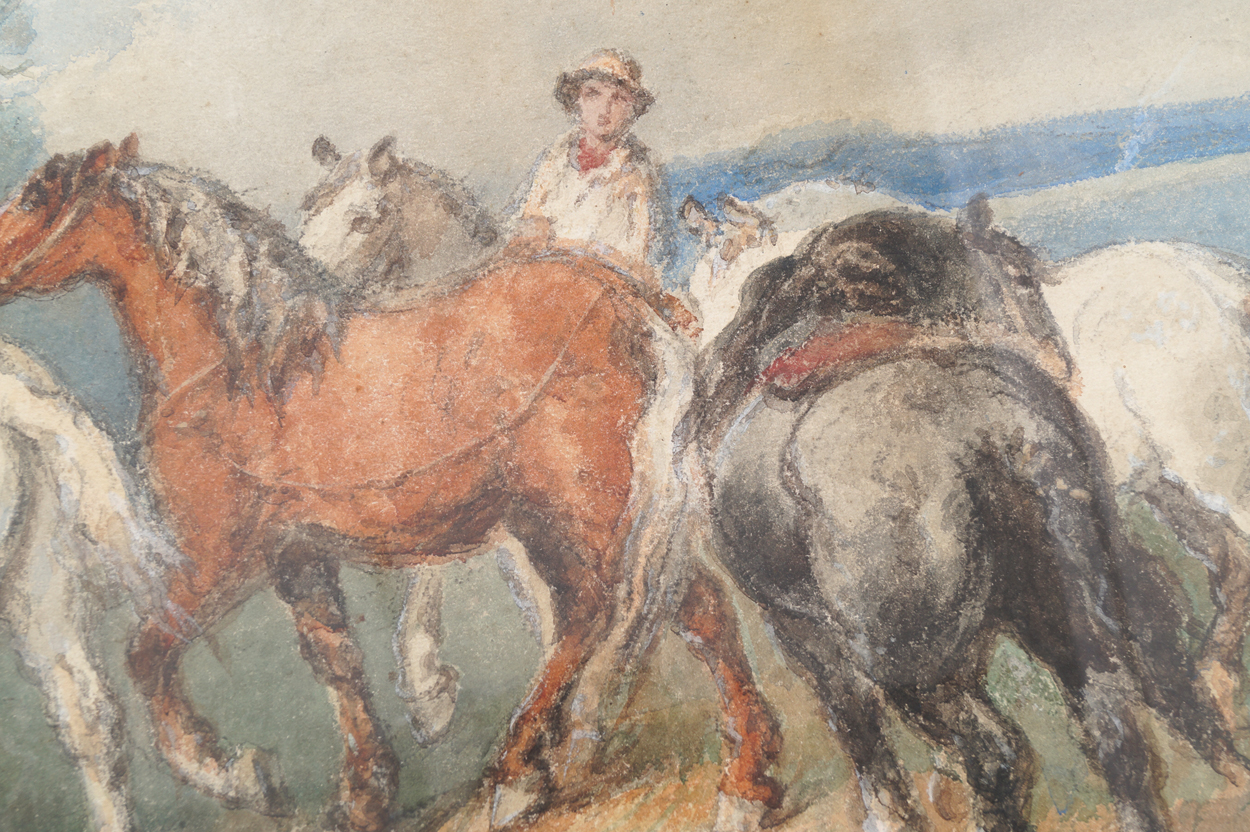 Harlan Sydney Melville, 1841-1881 Figures on horseback near a homestead Signed watercolour  40 x - Image 4 of 5