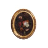 English School, nineteenth-century Still-Life of Flowers Oval painting behind glass Enclosed in a