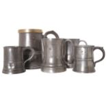 Group of five eighteenth-century Pewter tankards of various sizes  15 cm. high and