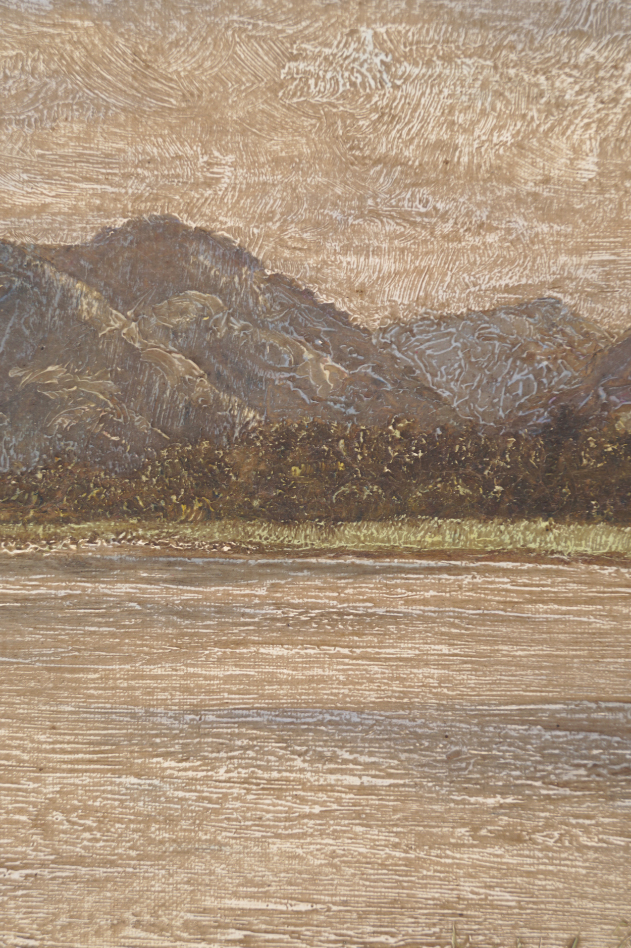 English School, nineteenth-century River and mountain landscape Oil on canvas Enclosed in a swept - Image 3 of 6