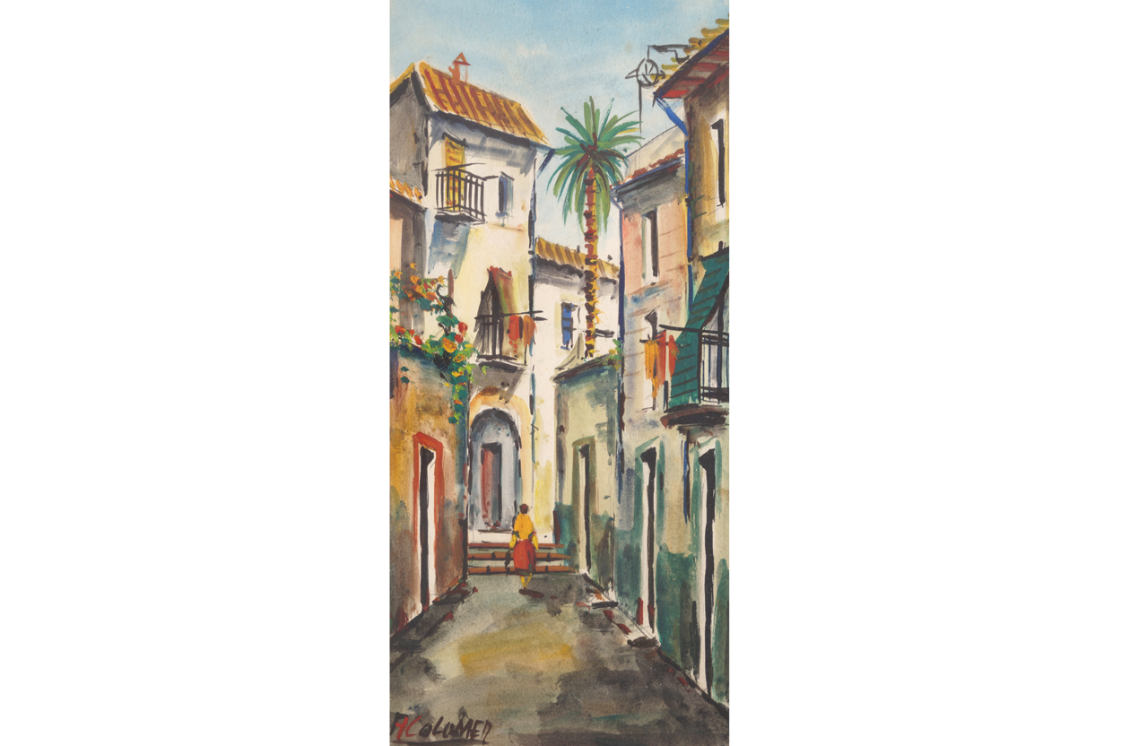 A. Colomen Pair of Mediterranean seascapes Each a watercolour  39 x 17 cm.Worldwide shipping - Image 2 of 6