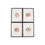 Set of four armorial family crests  each a watercolour  34 x 22 cm.Worldwide shipping available. All