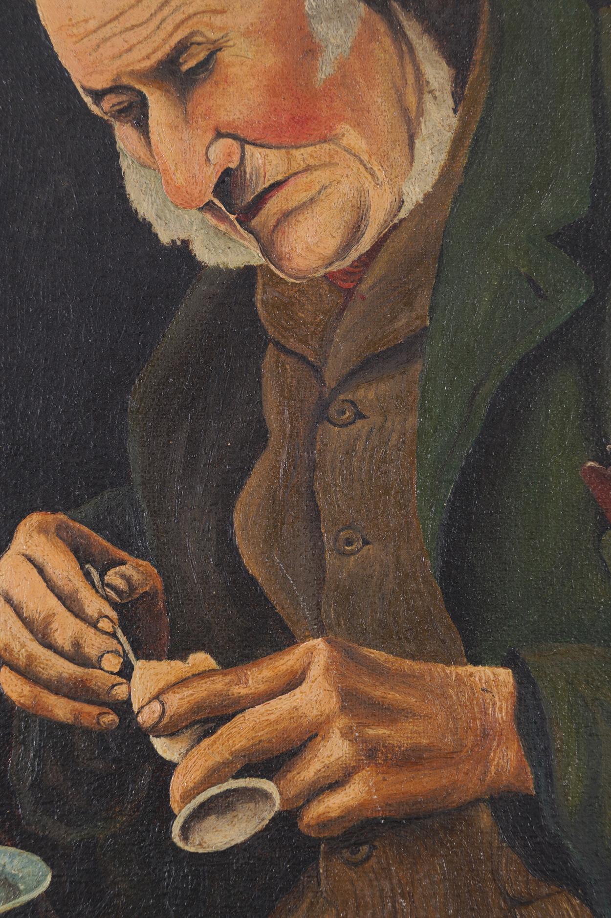 H. Clegg English School Portrait of a gentleman eating an egg, Signed oil on canvas, dated 1924, - Image 4 of 5