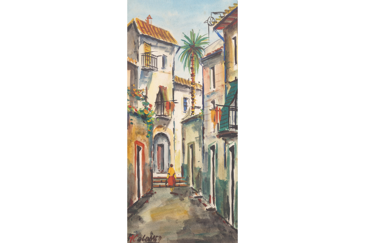 A. Colomen Pair of Mediterranean seascapes Each a watercolour  39 x 17 cm.Worldwide shipping