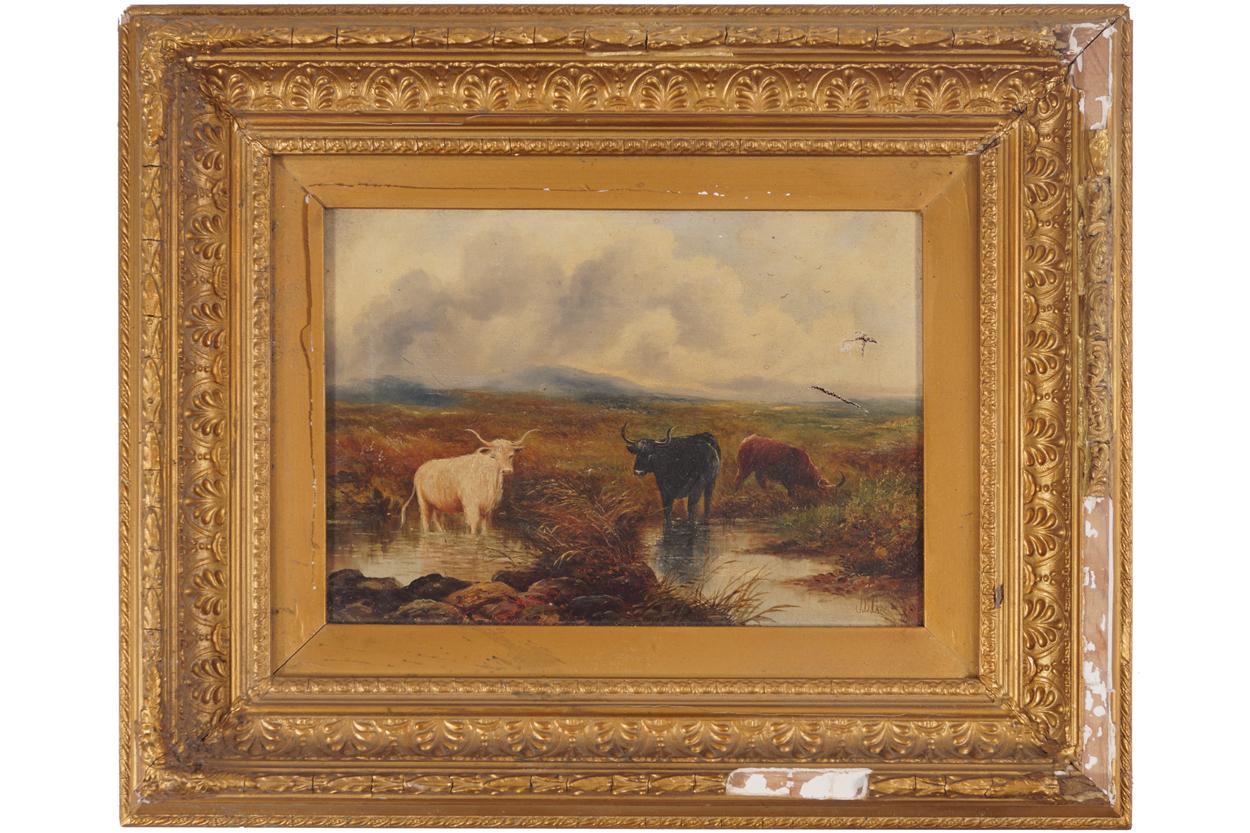 J. B. Qummery Cattle in a landscape Signed oil on canvas dated 1909  24 x 35 cm.Worldwide shipping - Image 2 of 6