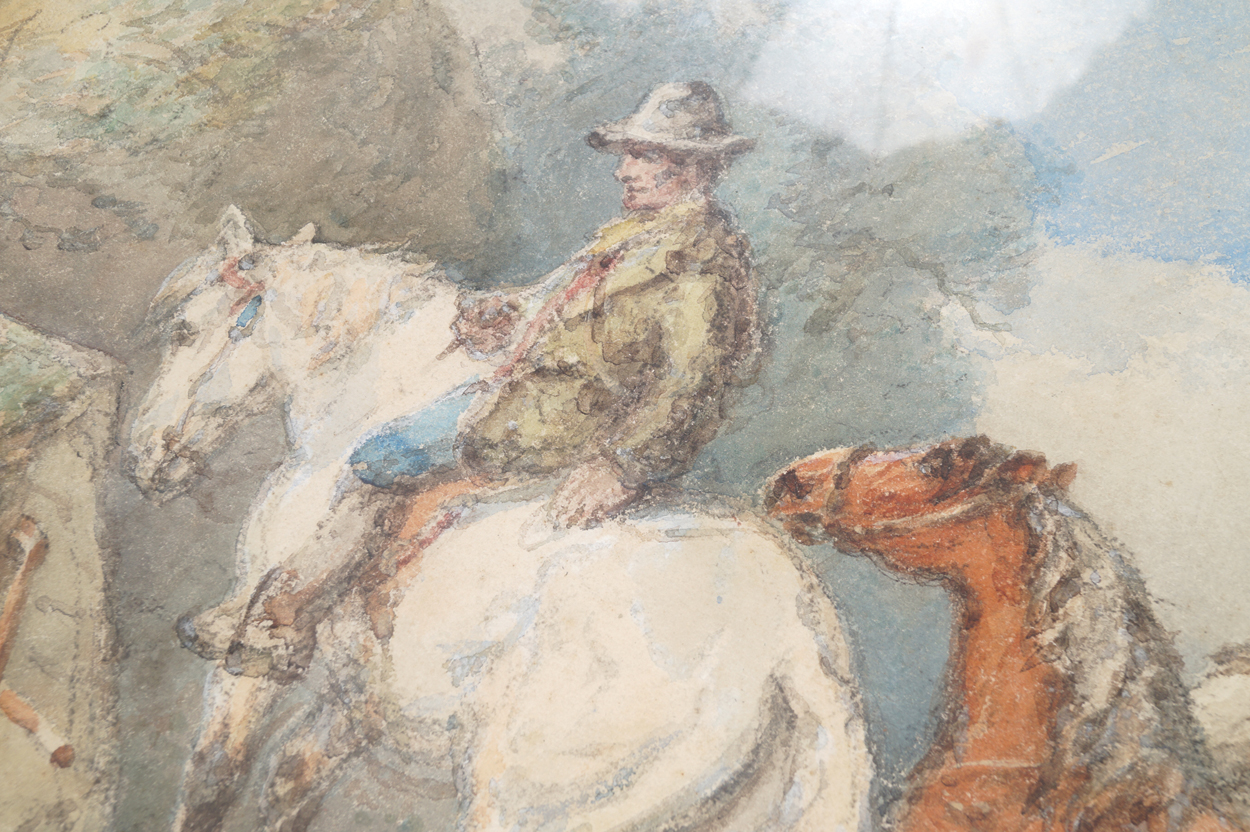 Harlan Sydney Melville, 1841-1881 Figures on horseback near a homestead Signed watercolour  40 x - Image 3 of 5