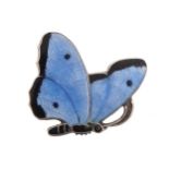 Norwegian silver and blue guilloche enamel butterfly brooch