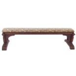Pair of late nineteenth-century mahogany and upholstered gallery benches