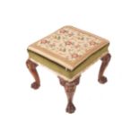 Irish eighteenth-century period red walnut and upholstered stool, circa 1740