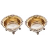 Pair of Irish crested sterling silver and gilt salts, circa 1812