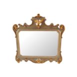 Large nineteenth-century parcel gilt and painted over mantel mirror