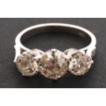 18 ct. white gold three stone 2.45 ct. diamond ring