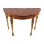 Pair of carved twentieth-century giltwood and marquetry side tables