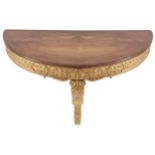 Pair of Edwardian period walnut and gilt wall mounted console tables