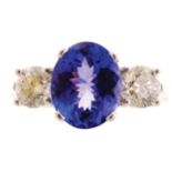 18 ct. white gold tanzanite (2.83 ct.) and diamond (1.05 ct.) ring