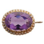 Victorian amethyst and natural pearl oval gold pendant