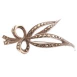 French Designer Art Deco silver and marcasite ribbon tied flower brooch