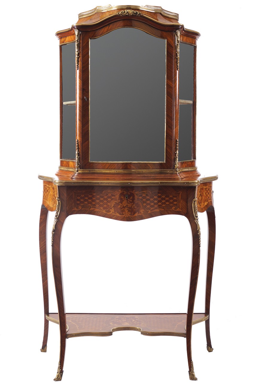 Nineteenth-century ormolu mounted and marquetry secretaire vitrine - Image 2 of 3