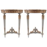 Pair of nineteenth-century painted and parcel gilt console tables