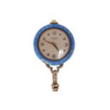 Gold and guilloche enamel pendant watch