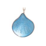 Vintage Norwegian silver and pale blue guilloche enamel scallop shelled pendant