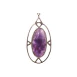 Amethyst and silver pendant and chain