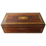 REGENCY PERIOD ROSEWOOD AND BRASS INLAID WRITING SLOPE the rectangular leaf scroll decorated top