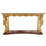 LARGE NINETEENTH-CENTURY ROSEWOOD CARVED GILTWOOD CONSOLE TABLE the expansive rectangular white