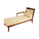 NAPOLEON III PERIOD MAHOGANY AND ORMOLU MOUNTED CHAISE LONGUE with rectangular upholstered seat on