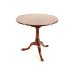 EIGHTEENTH-CENTURY MAHOGANY SNAP TOP TABLE above a bird-cage undercarriage, raised on turned