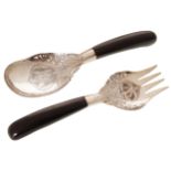 ENGRAVED SILVER SALAD SERVERS with ebony handle Worldwide shipping available. Contact shipping@