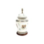 SAMPSON STYLE ARMORIAL PORCELAIN VASE STEMMED TABLE LAMP 56 cm. high; 30 cm. diameter Worldwide