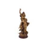 NINETEENTH-CENTURY FRENCH SCHOOL Dancing nymphs Signed gilt bronze sculpture supported on a rouge
