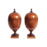 PAIR OF GEORGE III PERIOD SATINWOOD AND MARQUETRY KNIFE URNS 60 cm. high (2) Worldwide shipping