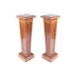 PAIR OF LATE NINETEENTH-CENTURY ROSEWOOD AND SATINWOOD CROSS BANDED PLINTHS each with a square