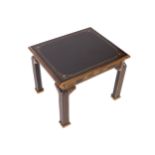 PAIR OF LACQUERED AND PARCEL GILT LOW TABLES each with a rectangular top, above a Chinoiserie