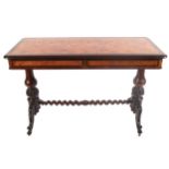 NINETEENTH-CENTURY ROSEWOOD AND SATONWOOD LIBRARY TABLE the rectangular cross banded top, with