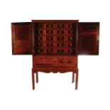 EIGHTEENTH-CENTURY PERIOD ROSEWOOD SPECIMEN CHEST-ON-STAND the moulded crown above two panelled