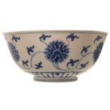 CHINESE QING PERIOD BLUE AND WHITE BOWL decorated with blossoms and trailing leaves Worldwide