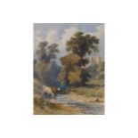 ANDREW NICHOLL, RHA (IRISH, 1804-1886) Cattle at a river Signed watercolour 30 x 23 cm. Worldwide